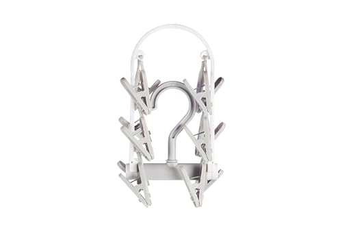 Image of Cloth Drying 12 Clips,360 Degree Portable and Foldable Clips Hanger,Baby Clothes, Clothes Drying Stand,Indoor Clothes Hanger, Space Saving, Travel Safe (Light Grey)