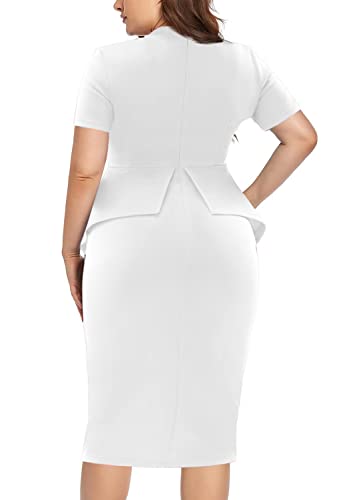 Image of WanMem Plus Size Dress for Curvy Women Semi Formal Cocktail Party Midi Dress Bodycon Short Sleeve Bow Ruffle Pencil Dresses