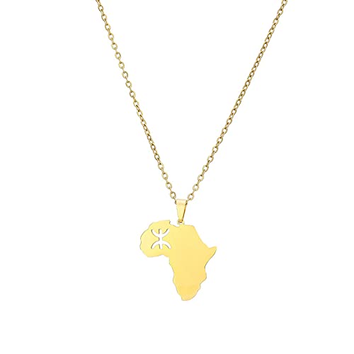 YUANYIRAN Carte De L'Afrique Collier avec Pendentif Berbère - Coupe Brillante De Style Ethnique Géométrique Chaîne De Clavicule De Couple Unisexe Drapeau Patriotique Hip Hop Charme Bijoux pour Cad Cover