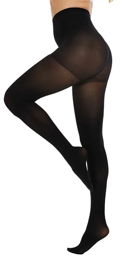 CozyWow Medias para mujer 80D con efecto de barriga, control moldeador de figuras, parte superior de cintura alta, medias de apoyo semi opacas, con bragas reforzadas, Negro , S-M