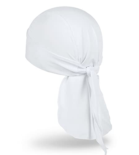 MELASA Cooling Do Rags Skull Cap Helmet Liner Sweat Head Wraps Bandanas for Men Running Cycling Motorcycle(White)