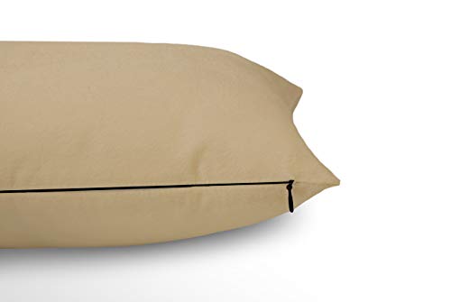 Image of Encasa XO Velvet Throw Pillow Covers 12x20 in (30x50 cm) - Beige - No Inserts, Pack of 2 Cases | Solid Plain Dyed Soft & Smooth, Square Decorative Cushion Covers for Living & Bedroom