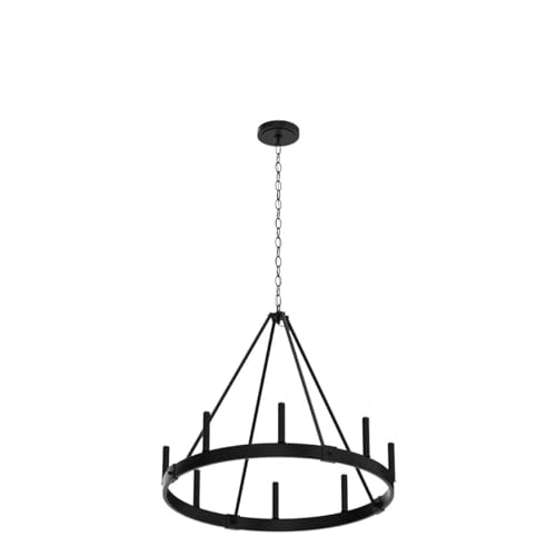 8 Lights Farmhouse Wagon Wheel Chandelier, D24" Black Round Chandeliers for Dining Room, Modern Industrial Kitchen Island Pendant Light Fixtures for Foyer Living Room Entryway Bedroom, E12 Socket