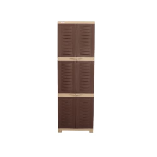 Image of Oaknest Supreme Fusion-03 Plastic Storage Cabinet | Compact & Multipurpose Storage Solution | Waterproof, Durable & Lightweight | Ideal for Home, Office & Garage | Brown and Dark Beige