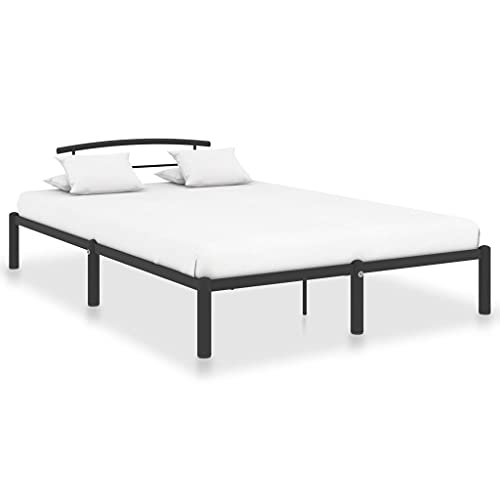 Woonisher Estructura de Cama con LED Sin Colchón Cuero Gris, Cabecero Acolchado para Ver TV o Leer, Luces LED Ajustables, 140x200 cm