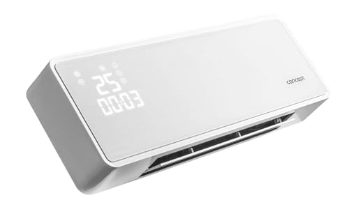 Concept QH4000 - Calefactor de pared de cerámica con mando a distancia, con pantalla LED de cerámica, temporizador, función de ventilador, oscilación de 2000 W, hasta 20 m2, color negro (blanco)