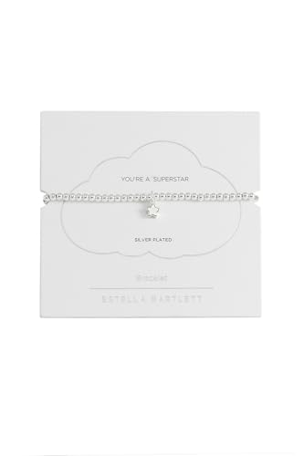 Estella Bartlett 'You're a Superstar' Sienna Stretch Bracelet - Puffed Star Charm Beaded Bracelet for Women - Silver Plated Jewellery Gift for Her (Silver Plated)