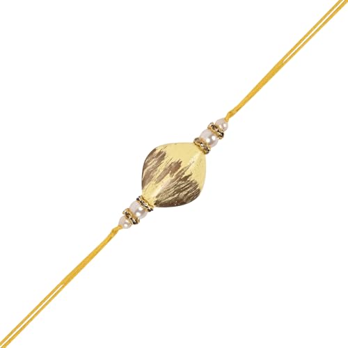Image of I Jewels Pearl Bhaiya Bhabhi Lumba Rakhi Bracelet Combo Set With Roli Chawal & Rakshabandhan Greeting Card