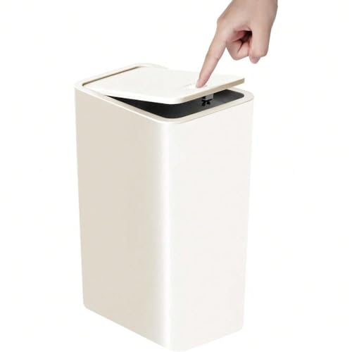 MIMOCASA Cubo de Basura con Tapa a Presión: Cubo Basura de Plástico de 15L, para cocina, baño, sala de estar, oficina, lugar estrecho(Blanco)