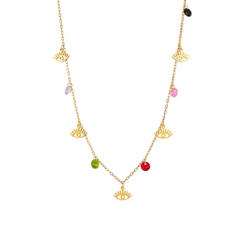 Collier œil en zircon coloré aux finitions soignées de style rétro