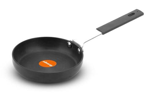 Image of Orange Hard Anodised Tadka /Vaghariya Pan 115 mm | 2.6mm Thick | Cool Touch Silicone Handle | Stable Base | Spice Seasoning,Frying & Roasting | Gas Stove Compatible | 1 Year Warranty