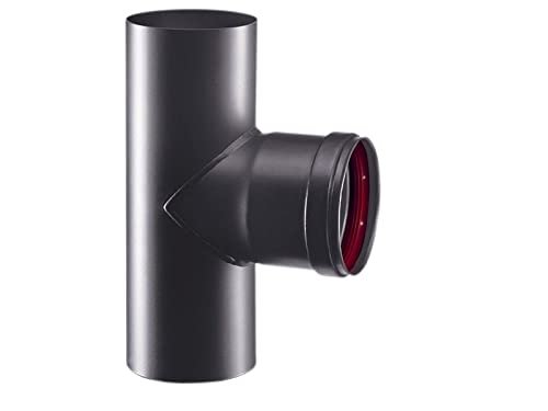 Raccordo A T 'Pellet' M/M In Acciaio Fe Nero. Con Tappo Recupero Condensa ceco. Spessore 1,2 Mm. (D 80 mm)