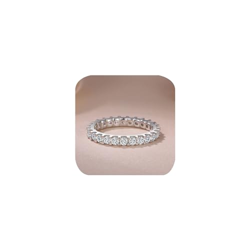 3mm Eternity Band for Women 925 Sterling Silver Wedding Thin Band Shiny Full Simulated Diamond Round CZ Cubic Zirconia Stackable Statement Engagement Promise Anniversary Ring Size 6