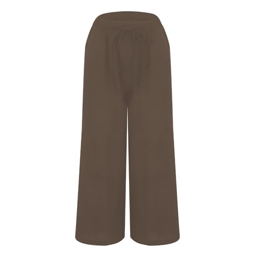 Cotton Linen Pants for Womens Summer Elastic Waist Drawstring Wide Leg Trousers Loose Fit Lightweight Pants Plus Size3