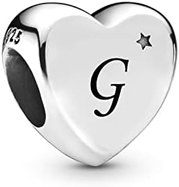 FGT A-Z Initial Letter Heart Charms for Bracelets Necklaces Pendants Sterling Silver Alphabet Name Bead Gift for Mum Women Girls Girlfriend Family Mothers Day Valentine Birthday Graduation