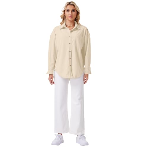 Womens Corduroy Button Down Shirts Dressy Casual Long Sleeve Blouses Oversized Fall Tops Jackets Shackets 20254