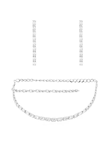 Ami Silver Tone Baguette Cubic Zirconia 2 Strands Necklace & Earring Set For Women-ZPFK19893 Deal