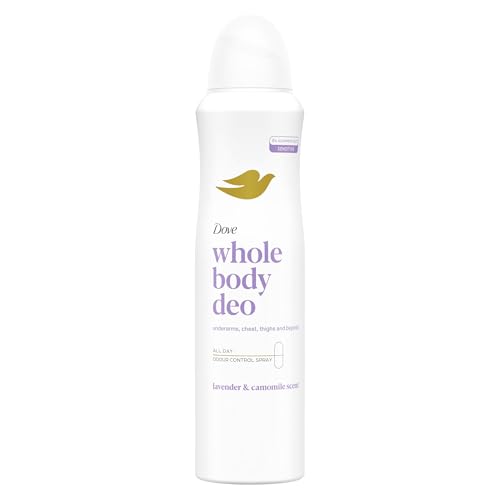 Deodorante Dove Spray Whole Body Deo 150ml, Deodorante per tutto il Corpo, Profumo di Lavanda e Camomilla, Protezione dagli odori fino a 72 ore, Dermatologicamente Testato, Formula Antimacchie