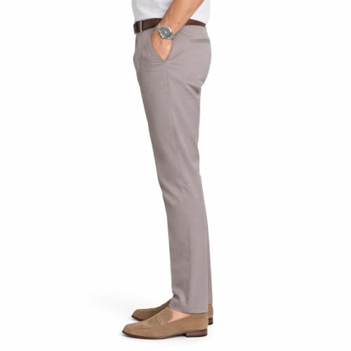 Image of DENRO Men's Slim Fit Cotton Stretch Trousers | Smart Casual & Workwear Pants for Office Use | 98% Cotton 2% Spandex Fabric | Mid-Rise Tailored Fit | Sizes 28-38