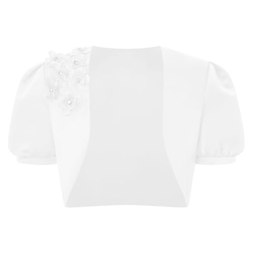 Loyan Little Girls Solid Color Shawl Top for Wedding Party Dress Cover Up Short Puff Sleeve Bolero Cardigan Shrug3
