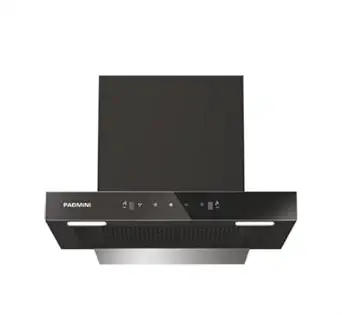 PADMINI Crest 60 Black Electric Chimney For Modular Kitchen with Suction power 1400 M3/H with Baffle Filter | Touch Button | Power 230 W | Size 600mm | Lamp : 2 x 1.5W| Black Finish | 1 Year Warranty