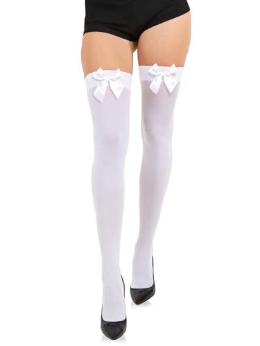 Image of Opaque Thigh High Bow Stockings for Women Thigh Highs Stockings with Bows Over The Knee Socks