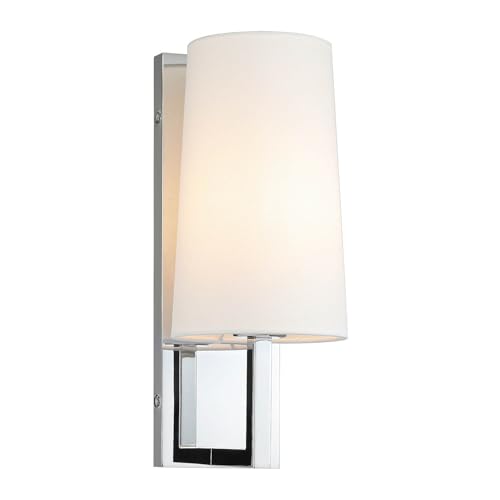 XiNBEi Lighting Chrome Wall Sconce, Modern Linen Fabric Shade Wall Lamp Single Bathroom Sconce Light Fixture for Bedroom Hallway Living Room XB-W401-CH