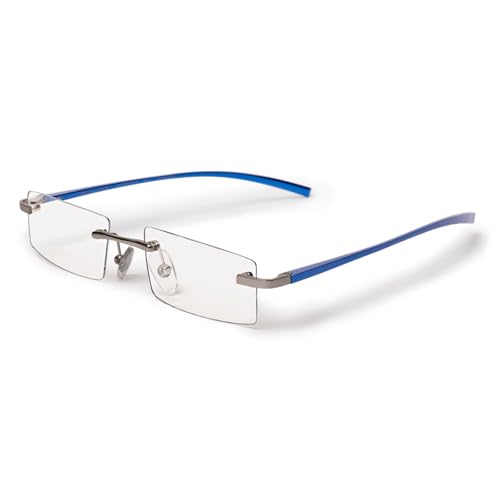 Visualites Rectangle Lightweight Aluminum Rimless Reading Glasses for Men & Women Model X
