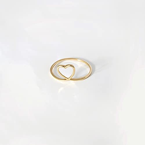 14K Real Gold Heart Ring For Women | Line Heart Ring In 14K Gold | Delicate Gold Stacking Rings | Women's Love Jewelry | Gift For Birthday, Size 7 #TOP3