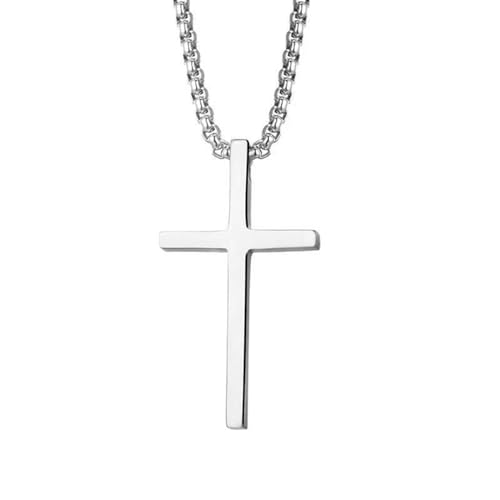 KDFIYSCV Collar básico de cruz para hombres, cuello de caja de caja de color plata con joyería colgante de cruz lisa
