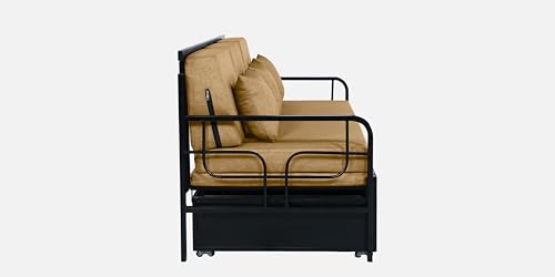 Image of 3 Seater Metal Sofa Cum Bed with Hydraulic Storage | Sofa Set for, Living Room, Bedroom, Guest Room| King Size Convertible Sofa Bed Comfortable Seating & Sleeping |King Size (Camel & Black)