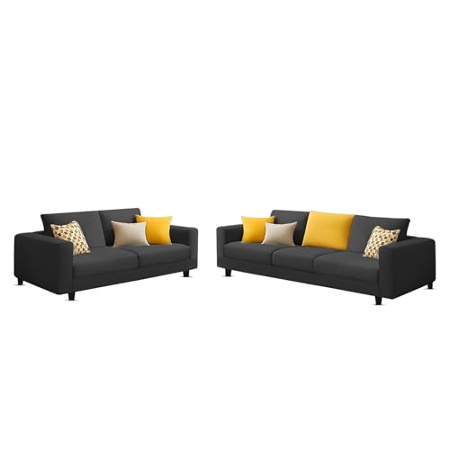 Image of Casaliving Minta 3+2 Seater Sofa Set for Living Room (Black Colour Fabric) Premium Fabric Sofa