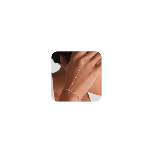 Gold Hand Chain Bracelet for Women, 14K Gold Plated Finger Ring Bracelets for Women Trendy, Dainty Simple Waterproof Bracelet Fashion Jewelry for Women