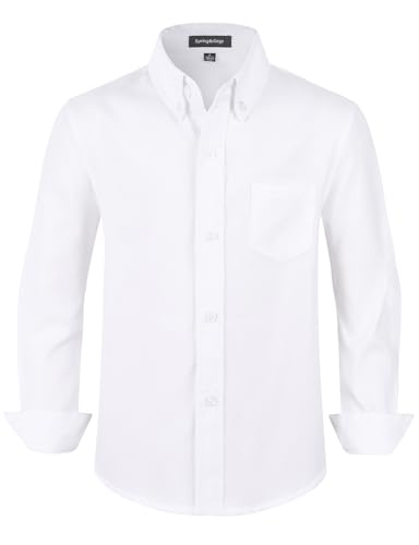 Spring&Gege Weißes Hemden für Jungen Solid Langarm Oxford Hemd...