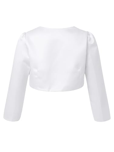 JEATHA Kids Girls Long Sleeve Bolero Shrug 3D Applique Satin Open Front Cardigan Flower Girl Dress Cover Up2