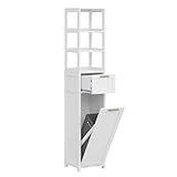 VECELO Tall Bathroom Cabinet with Removable Laundry Hamper, Tilt Out Laundry Hamper Organizer with 1 Drawer & 3 Open Shelves for Laundry Room, Bathroom, White