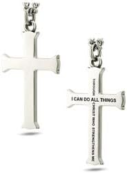Shields of Strength Mens Flare Cross Necklace in Stainless Steel with Philippians 413 Scripture Durable & Inspirational Jewelry