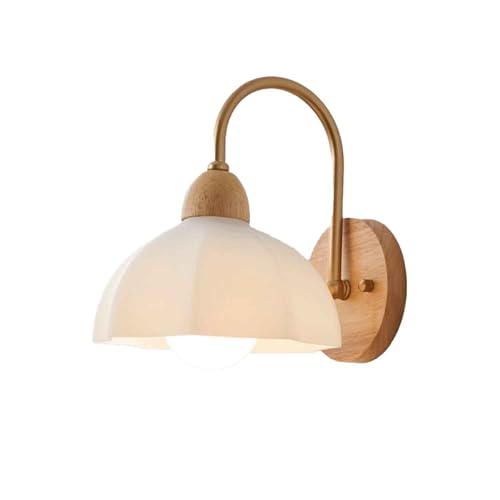 Wall Sconce, Brass White Glass Shade Wall Sconce，Mid Century Bathroom Vanity Wall Light Fixtures, Industrial Brushed Brass Wall Lamp for Bedroom Mirror Living Room Beside (A,1pc)