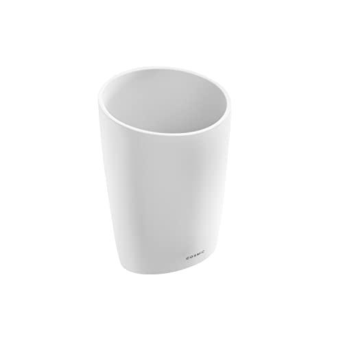 COSMIC Saku Zahnbürstenhalter für Arbeitsplatte im Minimalistischen Design aus Kunststoff. Glas für Zahnbürste. Ovaler Behälter für Waschbecken in Mattem Weiß