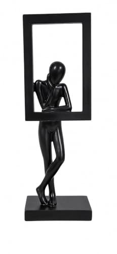 Image of Uptrix Decorative Modern Abstract Thinker Sculpture with Frame, Minimalist Black Resin Decorative Statue, Contemporary Tabletop Home Decor Accent for Living Room. (Black)