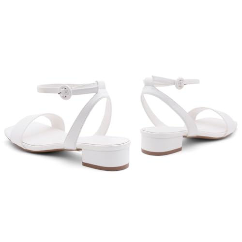 Image of Shoe Land Low Heels for Women 1 Inch Chunky Block Heeled Sandals Square Open Toe Strappy Ankle Strap Dressy Sandals for Wedding Prom Party Office