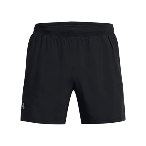 Under Armour UA Launch 5'' Short Pantalones cortos deportivos para hombre, shorts deportivos transpirables y de secado rápido, color negro/negro/reflectante