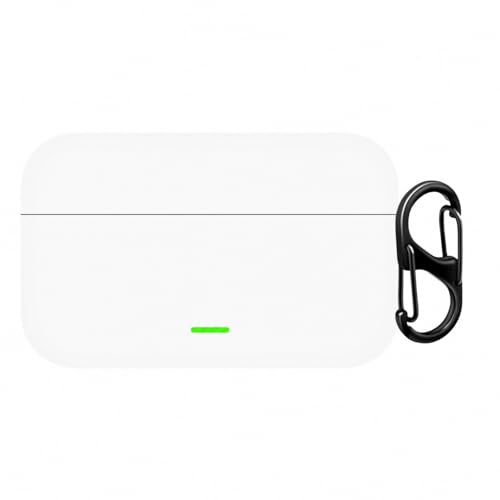 Image of Aniex Silicone Case Cover for realme Buds T500 Pro, Shockproof, Anti-Slip, Dustproof, Scratch Resistant, with Carabiner Hook, Full Body Protection (White)
