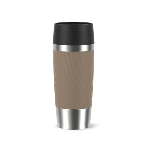Emsa Travel Mug Classic Twist Isolierbecher 0,36 Liter, Comfort-Schraubverschluss, Quick-Press, auslaufsicher, spülmaschinenfest, 4h warm, 8h kalt, braun, N2025300