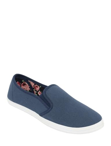 Chums Ladies Dr Keller Stylish Floral Canvas Slip-On Shoes Comfortable E Fit with Elastic Gusset Inserts Breathable Cotton Uppers Vibrant Summer Prints Durable Construction Navy 4