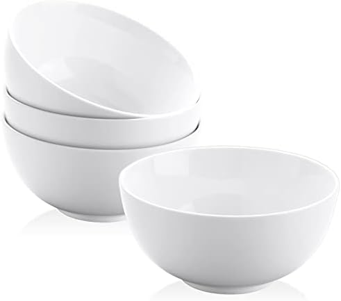 Yedio 22 oz White Porcelain Bowls Set of 4 – Cereal, Soup, Rice, Oatmeal & Salad Bowls – Microwave & Dishwasher Safe, Stackable for Kitchen Use - Thumbnail 2