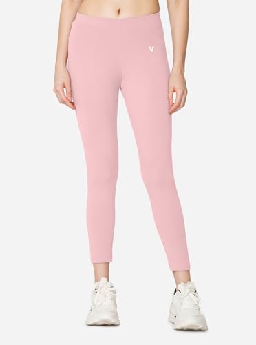 Image of VSTAR PL02 Women Ankle Length Stretchable Slim Fit Leggings with Secured Side Pocket | Moisture-Wicking | Soft Waistband & Cotton-Elastane Fabric | XL | Pink