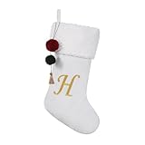 Pxniy Calcetín de Navidad de terciopelo personalizado de 19.5 pulgadas, para decoración colgante de chimenea y regalo de Navidad (blanco H)