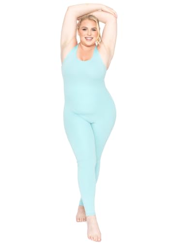 Image of STRETCH IS COMFORT Womens Plus Size Tank Unitard Athletic Rompers For Women | 95% cotton 5% spandex, round neckline, sleeveless straps, U-back, seamless front, one piece outfits for women, workout romper