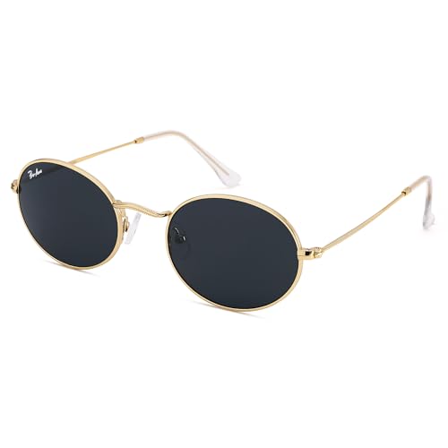 Pro Acme Retro Oval Sunglasses Glass Lens, Small Metal Frame Trendy 90s Sun Glasses for Women Men